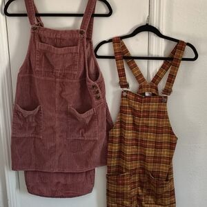 Pink Corduroy and Plaid Pinafore Dresses. Great Shape. 2 For 1, Great Value.